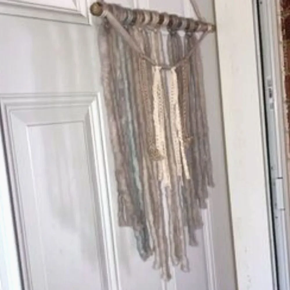 BOHEMIAN Boho Wall Art Natural WOOL Ribbon Twine Wall Hanging 14 x 27 inches